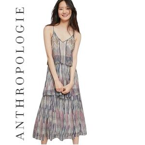 Anthropologie MEADOW RUE Josie Metallic Lurex StripeTiered Maxi Dress Size Med